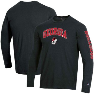 Men Georgia Bulldogs Black Champion Long Sleeve 2-Hit Arch & Logo College Football T-Shirt 539606-998