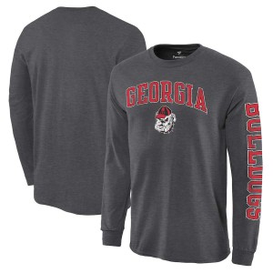 Men Georgia Bulldogs Distressed Arch Over Logo Charcoal Hit Long Sleeve College Football T-Shirt 165867-540