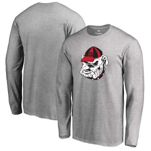 Men Georgia Bulldogs Gray Heather Long Sleeve Primary Logo College Football T-Shirt 409386-417
