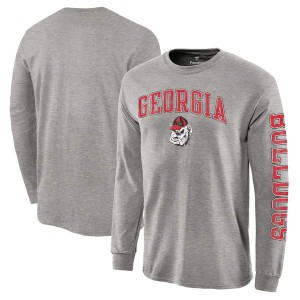 Men Georgia Bulldogs Gray Heathered Long Sleeve Hit Distressed Arch Over Logo College Football T-Shirt 545701-466