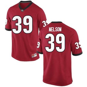Men Georgia Bulldogs #39 Hugh Nelson Red Replica College Football Jersey 587204-747