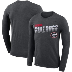 Men Georgia Bulldogs Sideline Legend Heathered Charcoal Performance Long Sleeve College Football T-Shirt 216258-789