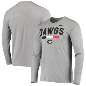Men Georgia Bulldogs Gray Heathered Long Sleeve Team DNA Legend Performance College Football T-Shirt 266114-649