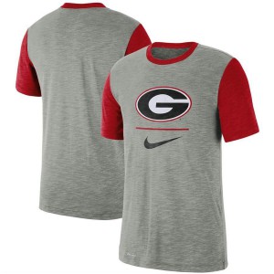 Men Georgia Bulldogs Gray Heathered Baseball Performance Cotton Slub Red College Football T-Shirt 625268-181