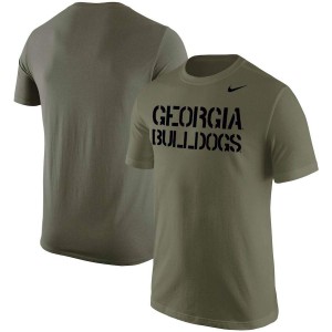Men Georgia Bulldogs Stencil Wordmark Olive College Football T-Shirt 434813-326