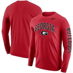 Men Georgia Bulldogs Arch & Logo Red Long Sleeve Two-Hit College Football T-Shirt 701487-220