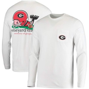 Men Georgia Bulldogs White Vineyard Vines Long Sleeve Football Whale College Football T-Shirt 858428-201