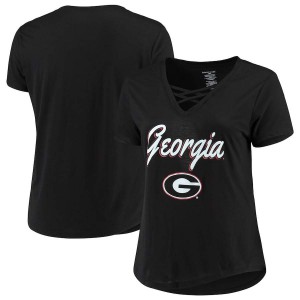 Women Georgia Bulldogs Plus Size Caged Front Black College Football T-Shirt 956805-245
