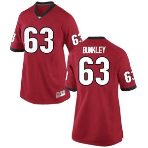 Women Georgia Bulldogs #63 Brandon Bunkley Red Replica College Football Jersey 637859-425