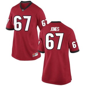 Women Georgia Bulldogs #67 Caleb Jones Red Game College Football Jersey 368445-408