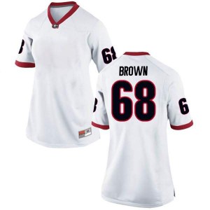 Women Georgia Bulldogs #68 Chris Brown White Game College Football Jersey 450501-689