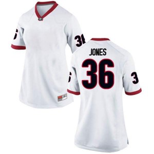 Women Georgia Bulldogs #36 Garrett Jones White Replica College Football Jersey 446547-219