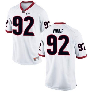 Women Georgia Bulldogs #92 Justin Young White Authentic College Football Jersey 596584-953