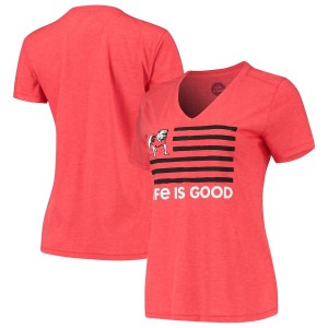 Women Georgia Bulldogs Red Life is Good Flag V-Neck College Football T-Shirt 971688-645