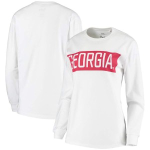 Women Georgia Bulldogs White Pressbox Long Sleeve Big Block College Football T-Shirt 968442-481