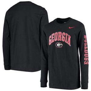 Youth Georgia Bulldogs Arch & Logo Black Long Sleeve 2-Hit College Football T-Shirt 564793-809