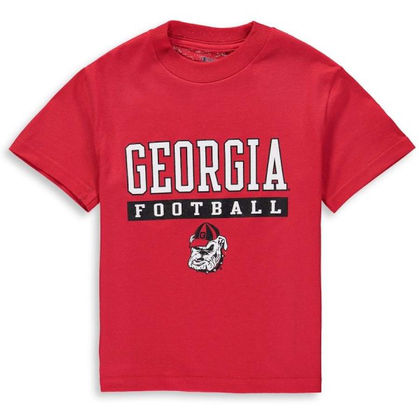 Youth Georgia Bulldogs Red Champion Football Drop College Football T-Shirt - Georgia Bulldogs T-Shirts - ugaprostore.com
